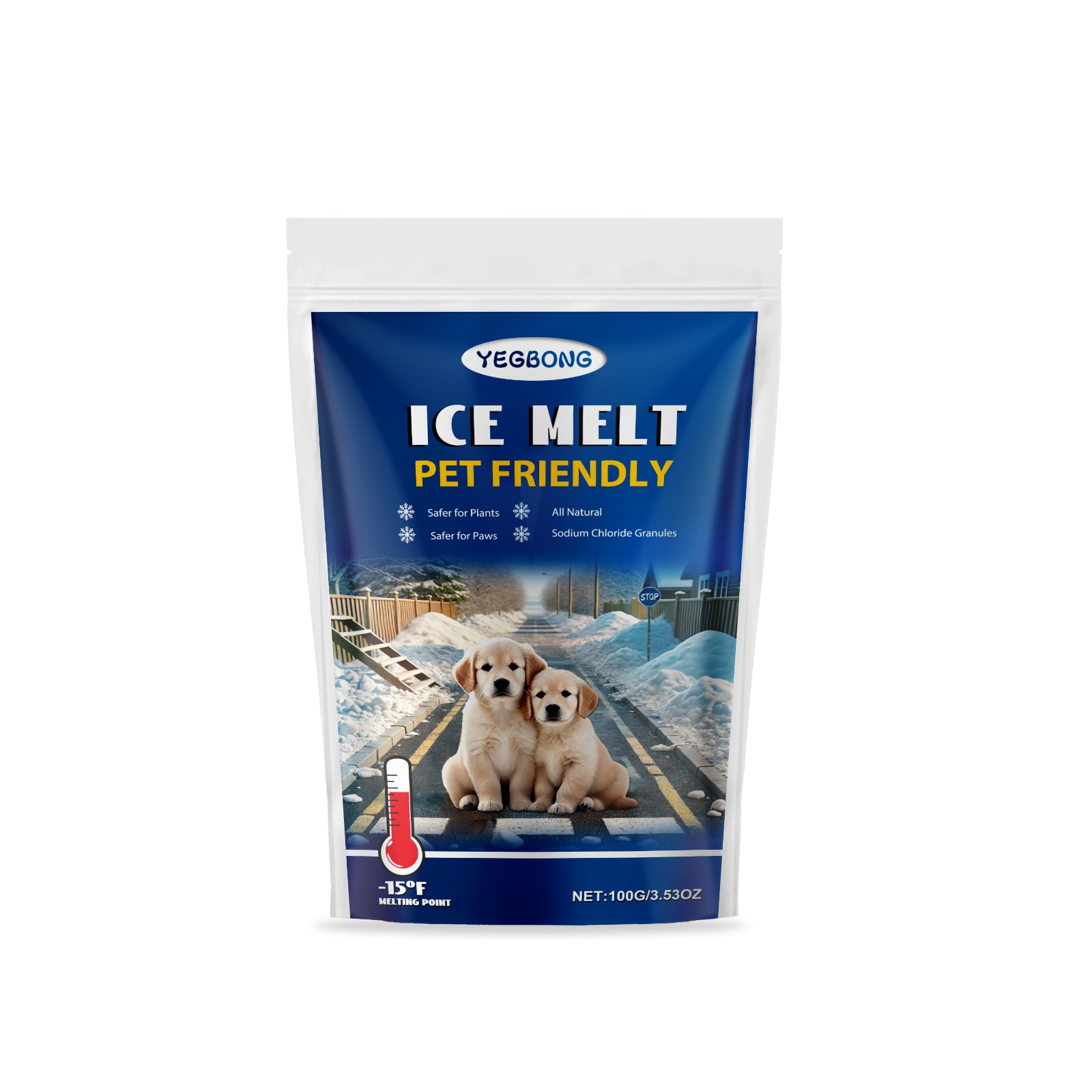 Concrete-Safe Ice Melt Salt, 100g Bag, Pet Friendly Snow \u0026 Ice Remover for Driveways \u0026 Sidewalks, Works Down to -15°F